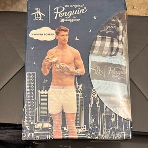 Nib Original Penguin. Sz s Men' 3 Pack, Woven Cotton Boxer.